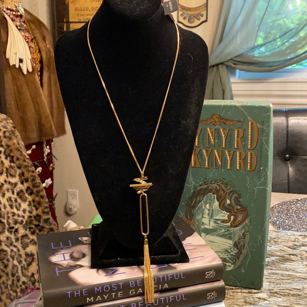 NWT Morana GoldTone a Abstract Pendant and Necklace with Chain and Fringe